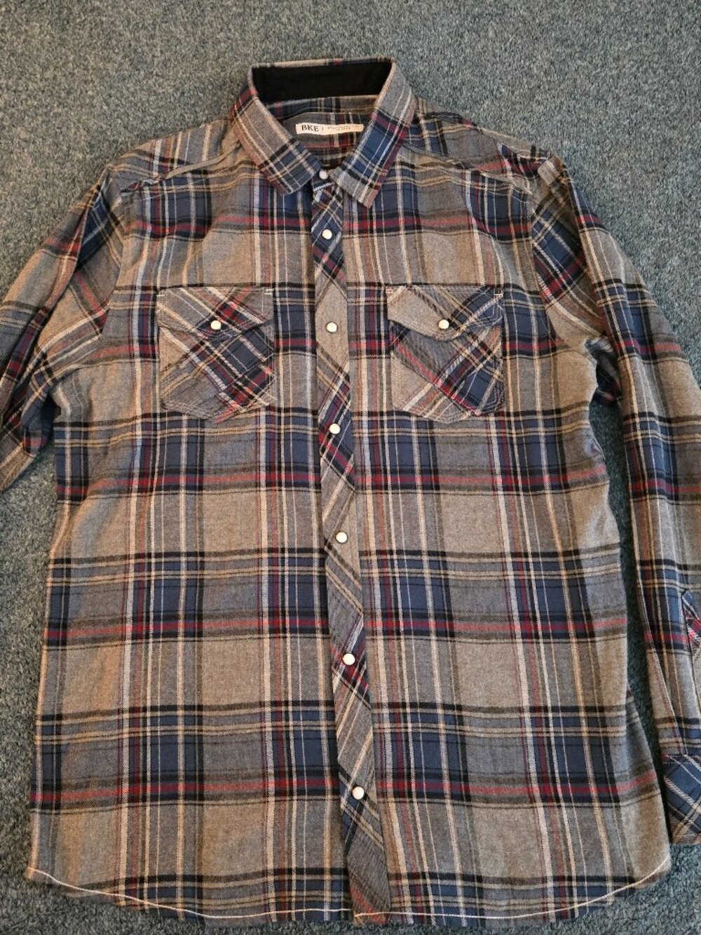 BKE Standard Fit Plaid Pearl Snap Button Down Shirt Size XL